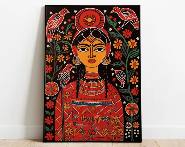 Freida Kahlo Madhubani Folk Art Living Room Print