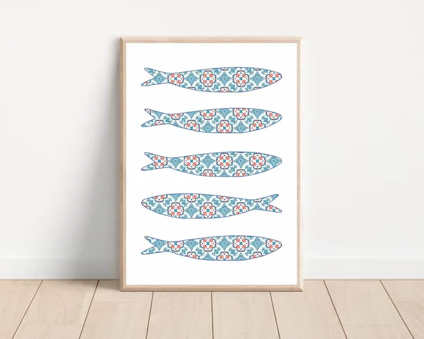 Portugal Sardine Tile Boho Mediterranean Art Print