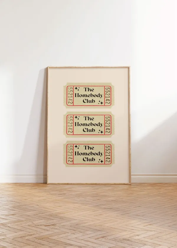 Homebody Club Ticket Retro Wall Art Print