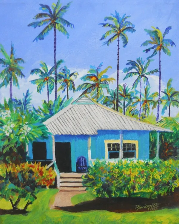 Waimea Cottage, Kauai Hawaii Tropical Wall Art Print