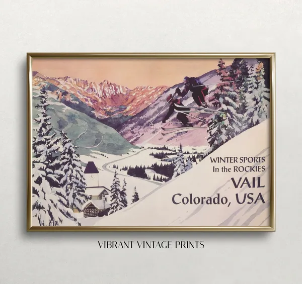 Vail Colorado Vintage Ski Poster, Travel Poster