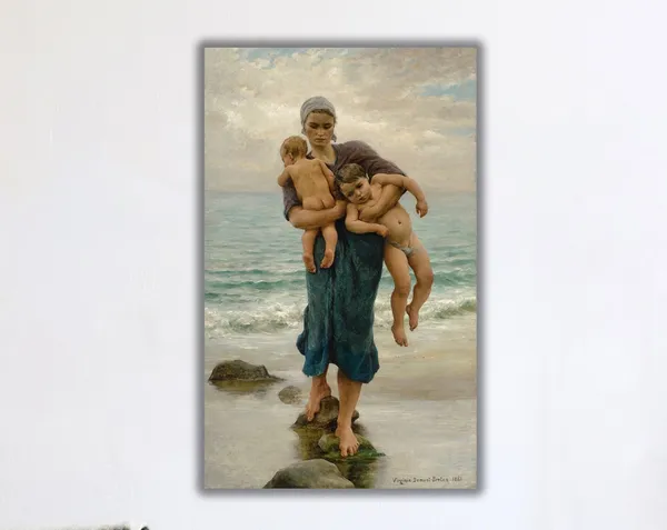 Virginie Demont-Breton Mother And Children Coastal Art Print