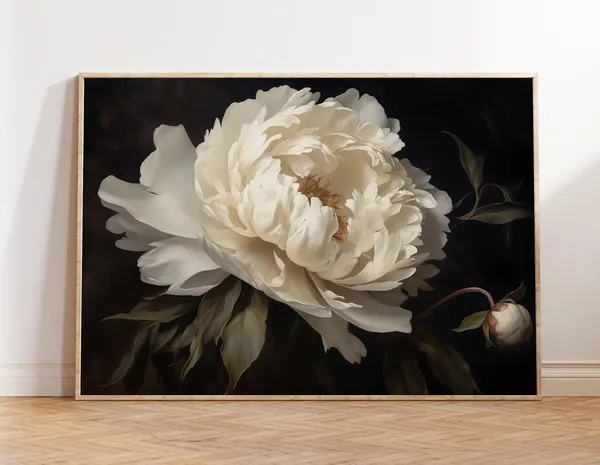 Peony Vintage Flower Art Print, Moody Botanical