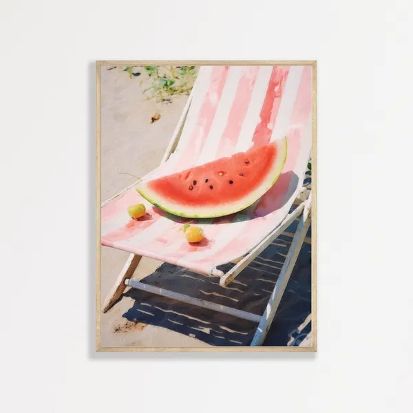 Pastel Watermelon Still Life, Retro Beachy Art Print