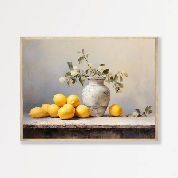 Lemons Retro Still Life Art Print, French Kitchen