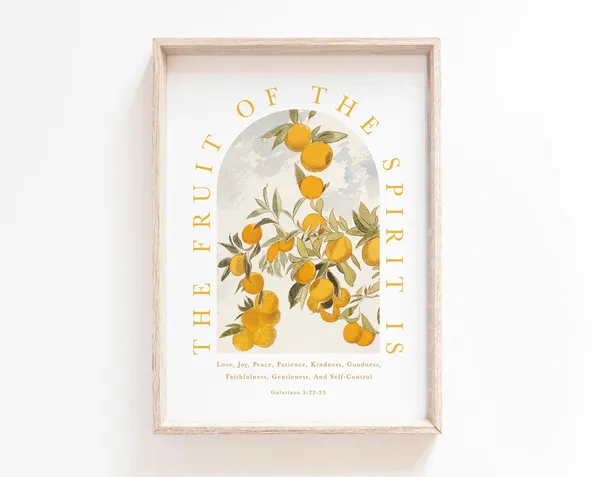 Fruit of the Spirit Bible Verse Art Print, Boho Neutral