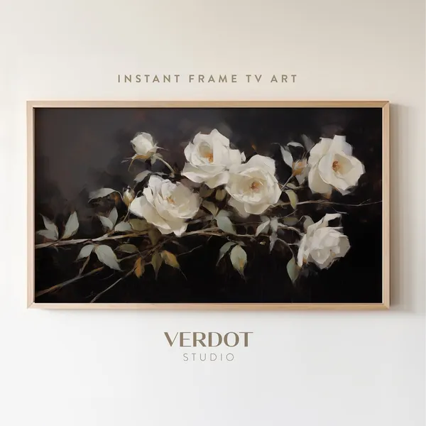 White Roses Vintage Floral Oil Painting Art Print