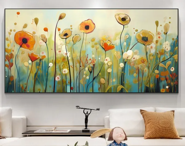 Custom Poppy Flower Oil Painting Art Print, Abstract Floral