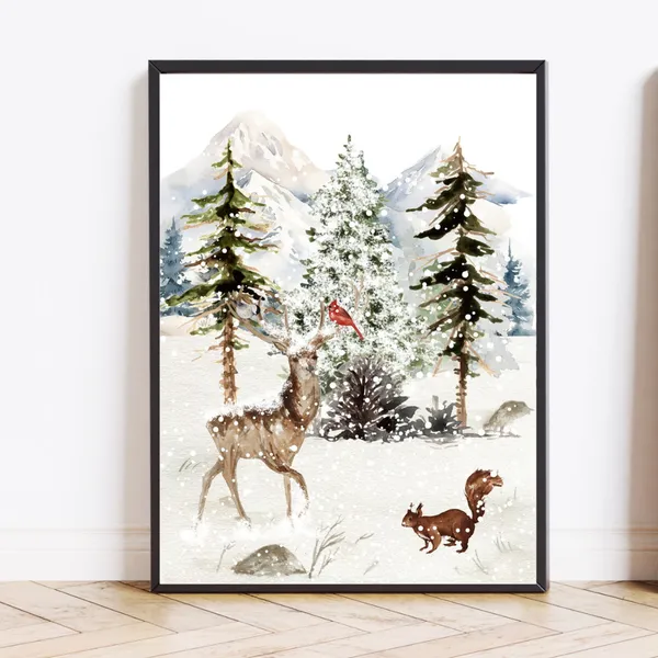 Winter Prints Rustic Holiday Decor, Snow Scene