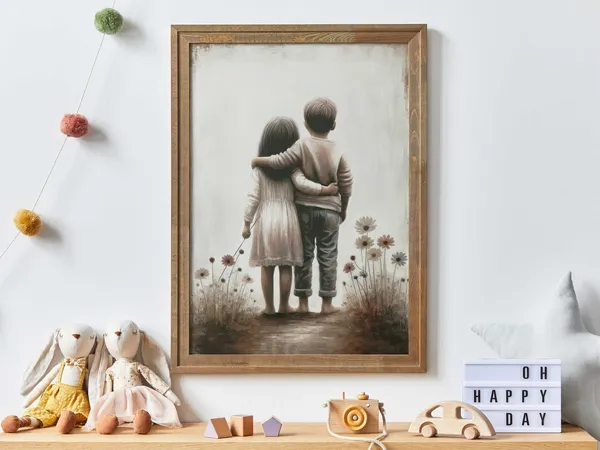 Siblings Portrait Nature Wall Art Print