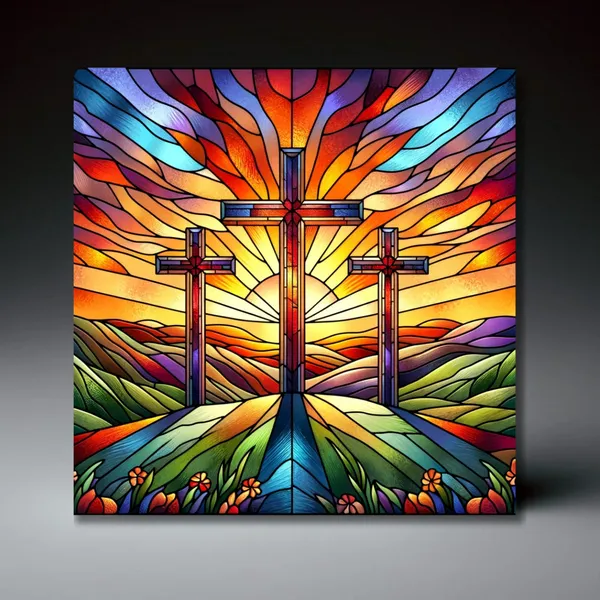 Christian Cross Stained Glass Look Ceramic Tile