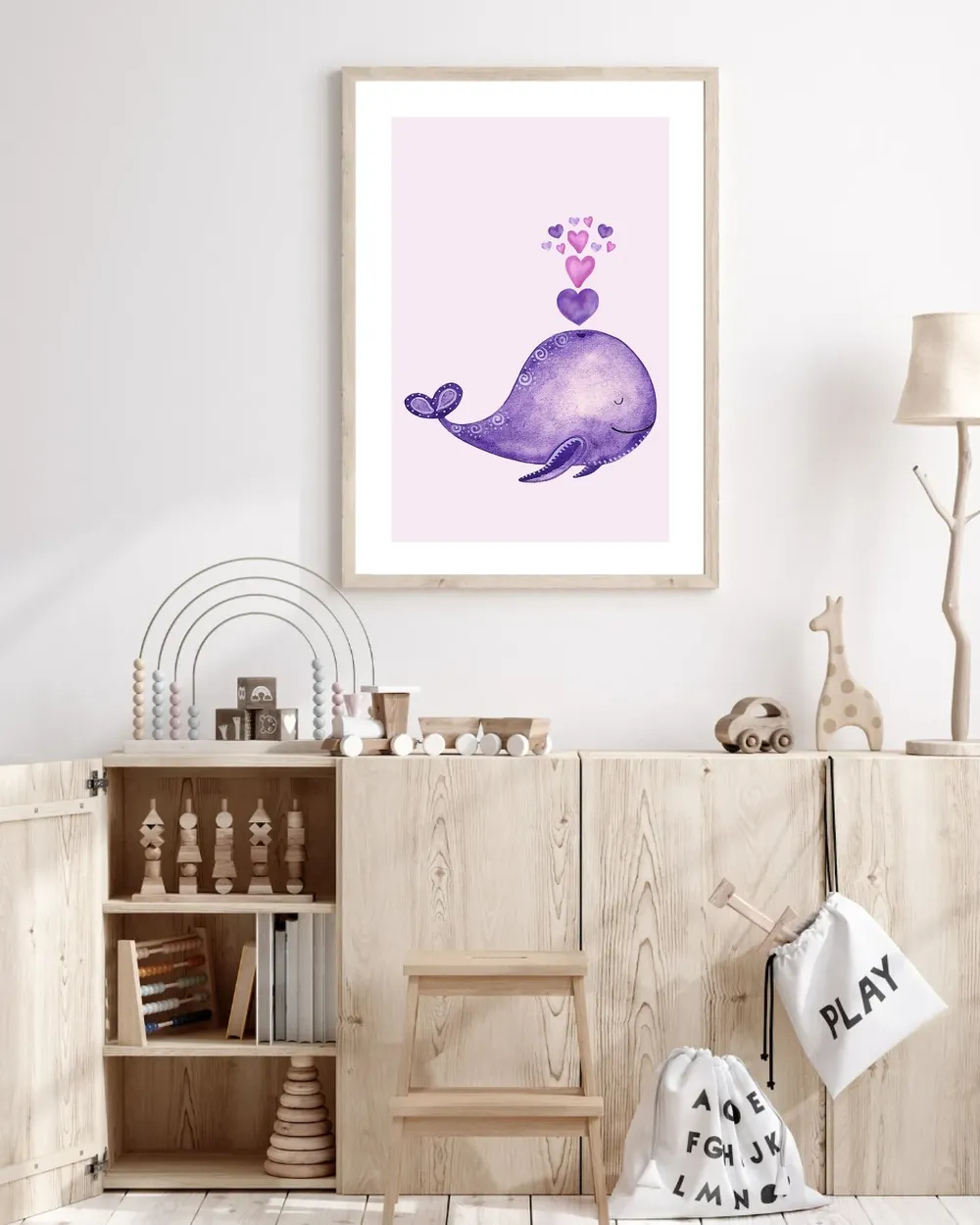 Boho Watercolor Purple Whale Nursery Art Print - Image 2
