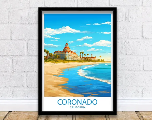 Coronado Beach Travel Poster, California Wall Decor