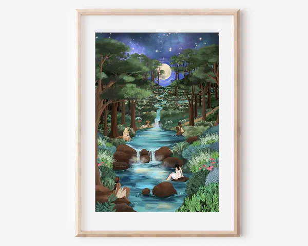 Stream Of Consciousness River Bathing Women Art Print