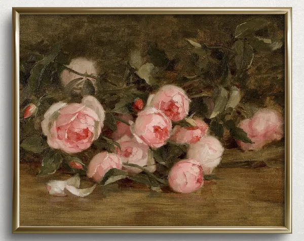 Tabletop Peonies, Vintage Spring Floral Art Print