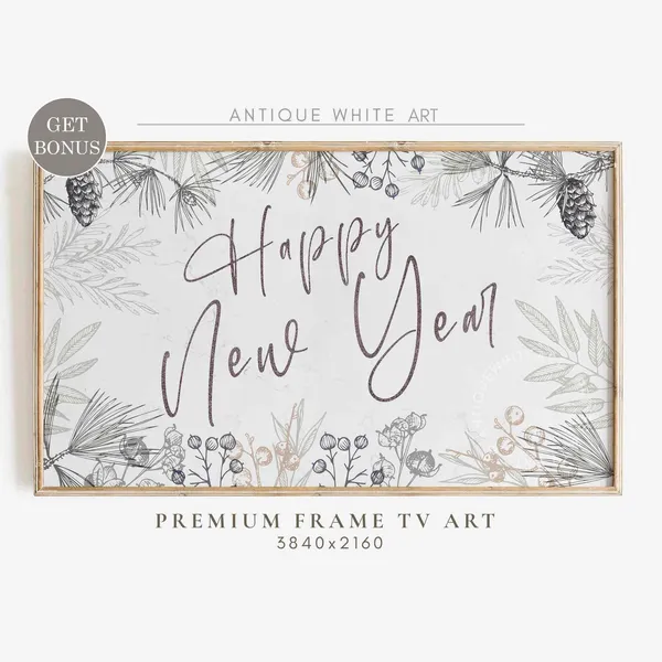 Happy New Year TV Art, Farmhouse Holiday Decor