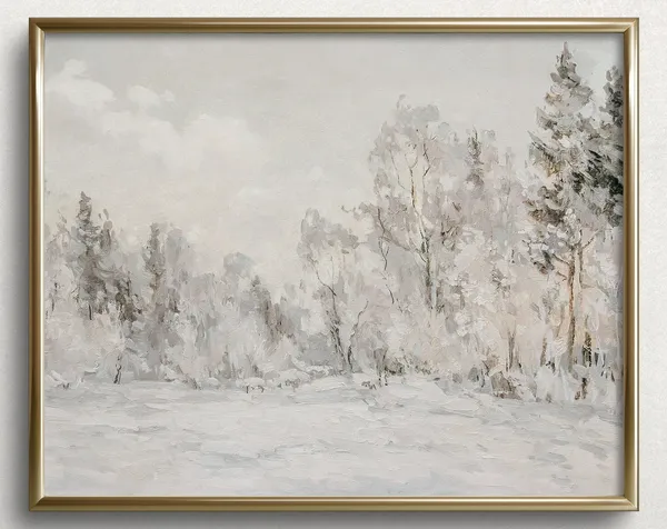 White Winter Trees Vintage Winter Landscape Art Print