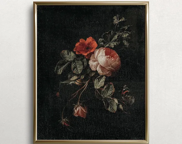 Cracked Roses, Moody Dark Academia Art Poster
