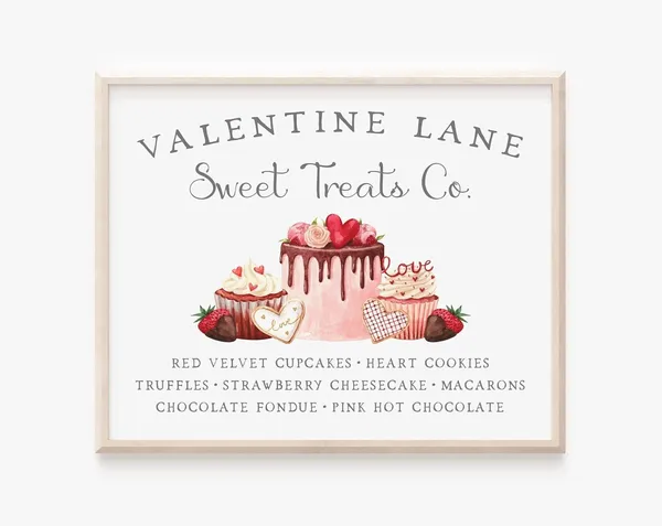 Valentines Day Nostalgic Bakery Sign Art Print