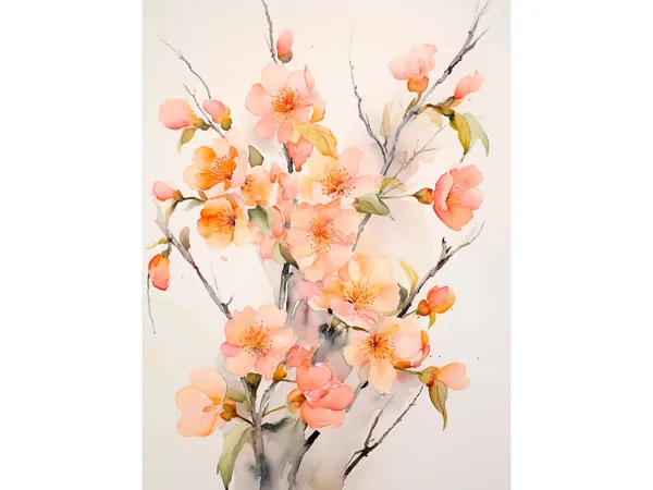 Peach Blooms Watercolor Botanical Art Print