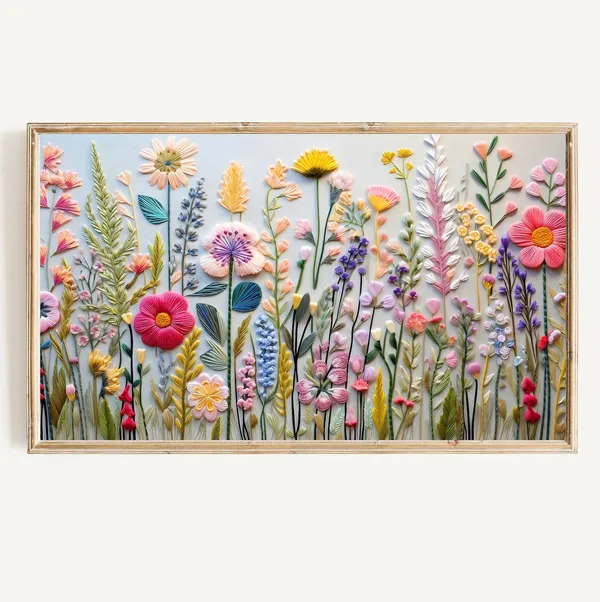 Spring Wildflower Floral Embroidery Art Print