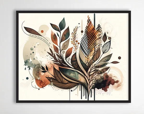Boho Abstract Botanical Art Print, Neutral Earth Tones