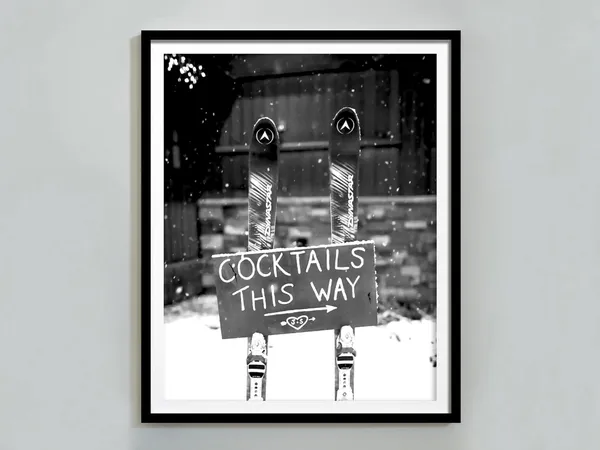 Cocktails This Way Vintage Ski Poster, Retro Skiing