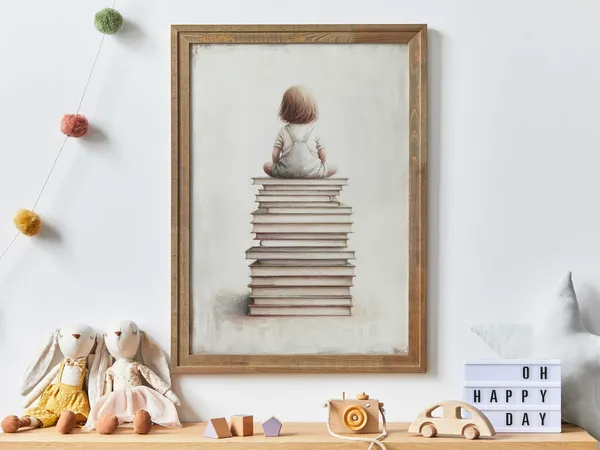 Girl Reading Corner Art Print, Toddler Room Decor