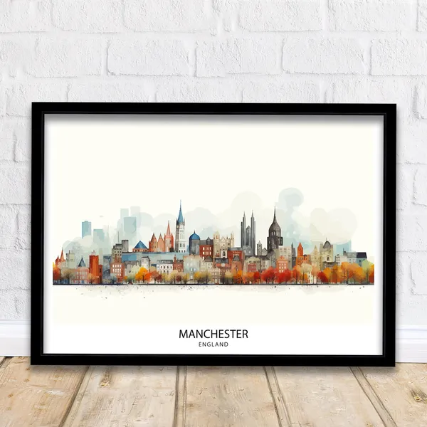 Manchester Travel Poster, Cityscape Home Decor