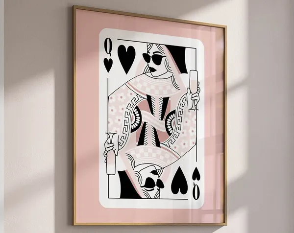 Queen Of Hearts Bar Cart Retro Champagne Poster