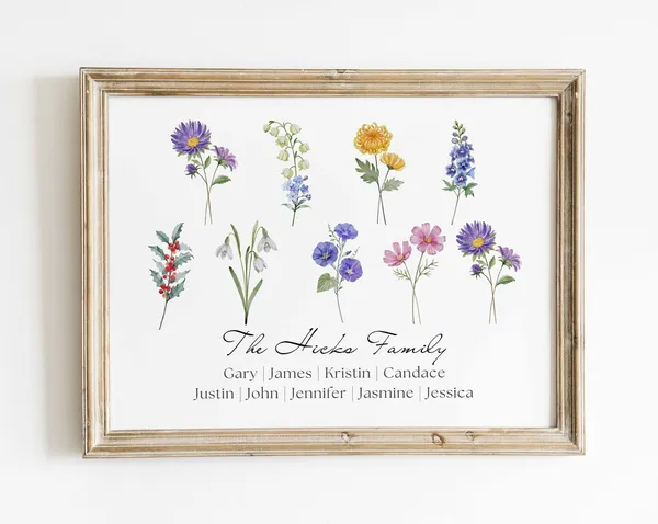 Christmas Birth Flower Family Garden Art Print