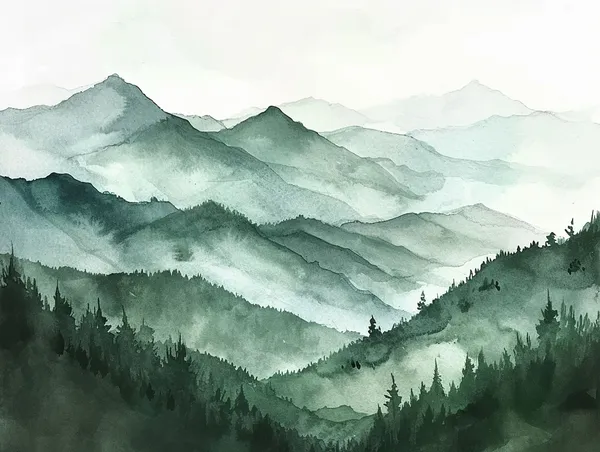 Green Mountains Watercolor Art Print, Vermont Landscape