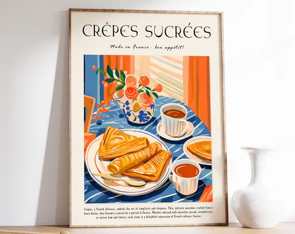 French Crepes Poster, French Food Kitchen Art Print