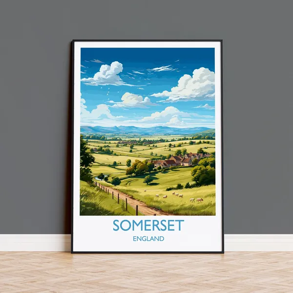Somerset Travel Poster, England Wall Art Print