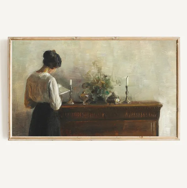 Vintage Frame TV Art, Antique Oil Painting Portrait