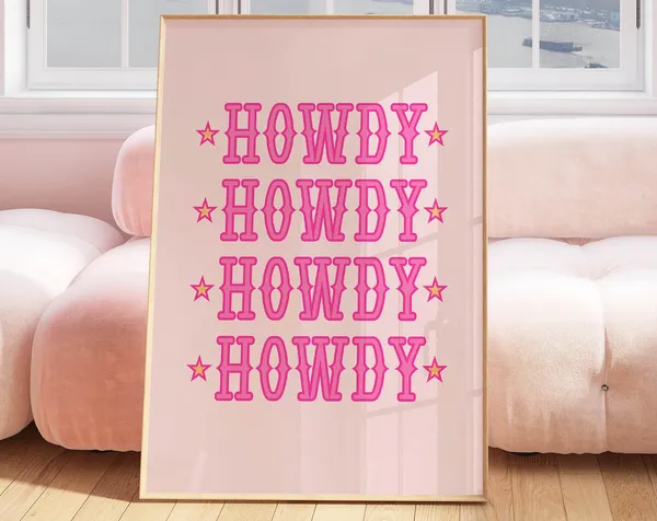 Howdy Cowgirl Poster, Pink Western Apartment Decor