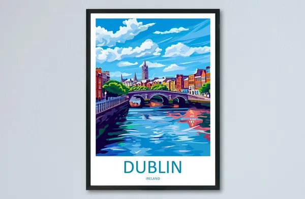 Dublin Skyline Print, Ireland City Travel Poster