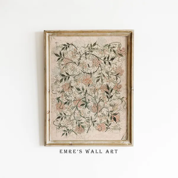 Vintage Botanical Sketch Art Print, Neutral Floral