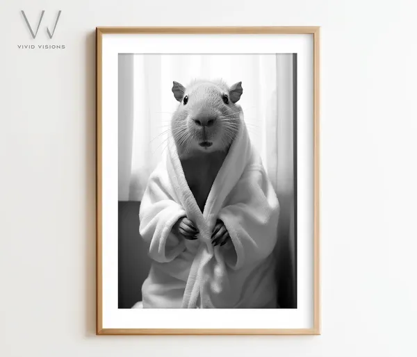 Capybara In Bathrobe Nursery Bathroom Art Poster