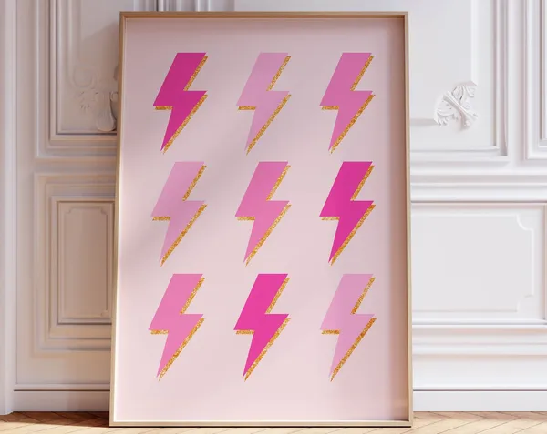 Lightning Bolts Preppy Poster, Trendy Girls Room Decor