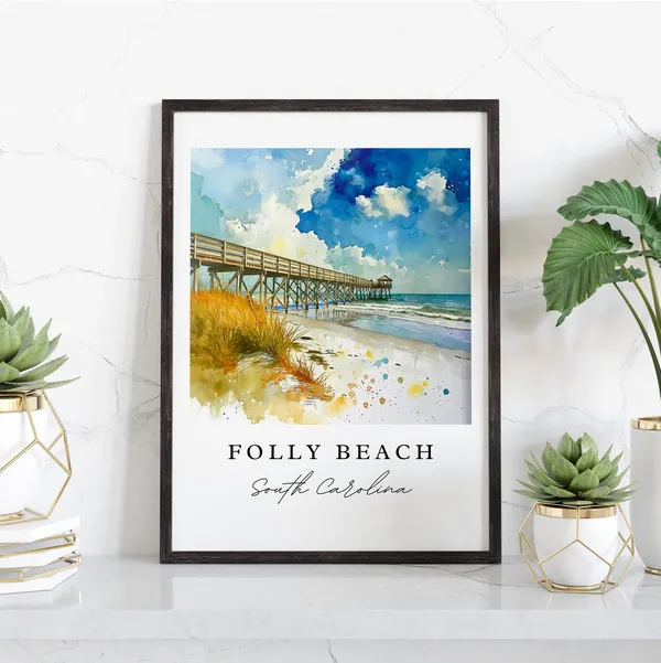 Folly Beach SC Travel Poster, South Carolina Print