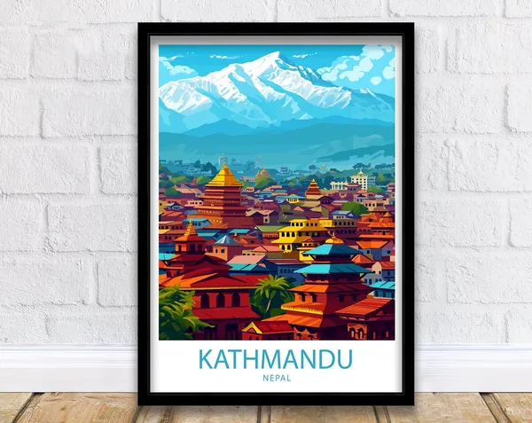 Kathmandu Travel Poster, Nepal Wall Decor