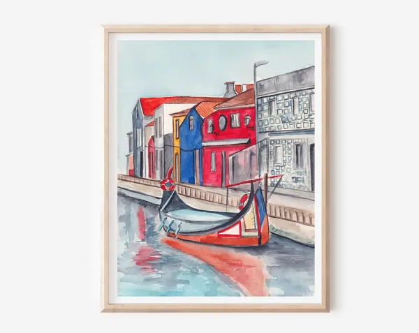 Aveiro, Portugal Travel Poster, Traditional Tile Art
