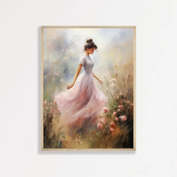 Retro Elegant Woman Portrait, Pastel Pink Art Print