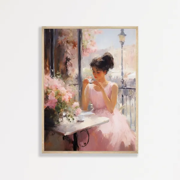 Retro Paris Cafe Portrait, Vintage Decor Art Print