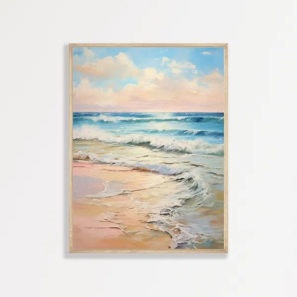 Coastal Waves Retro Seascape Art Print, Vintage Beach
