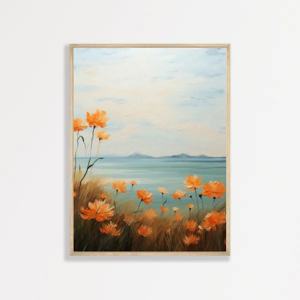Flowers By The Sea Retro Floral Art Print, Vintage