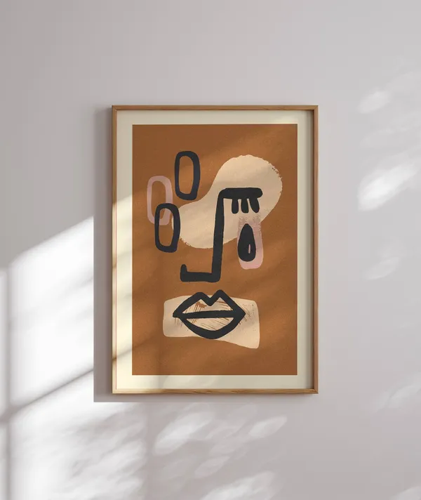 Abstract Line Art Face Portrait, Mid-Century Modern