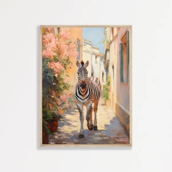 City Zebra, Retro Eclectic Animal Wall Art Print