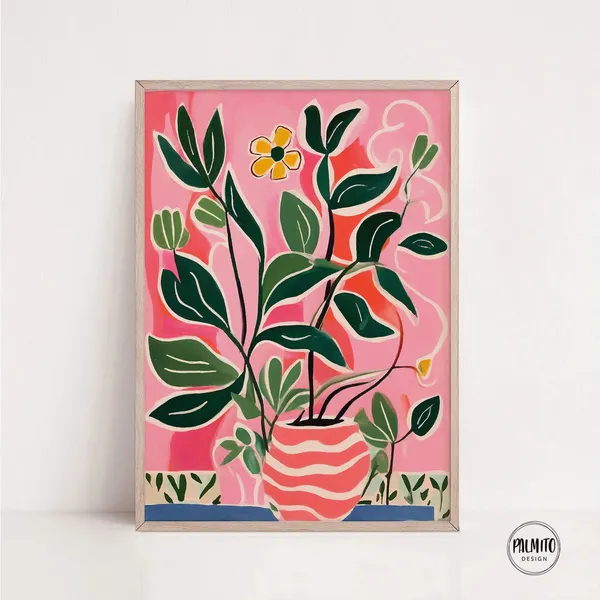 Pink Abstract Floral Art Print, Maximalist Decor